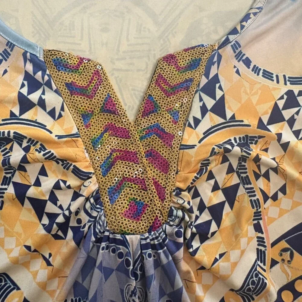 Energe Yellow Sleeveless Bohemian Tunic Top W/ Geometric Print Womens Size XL - Picture 8 of 13